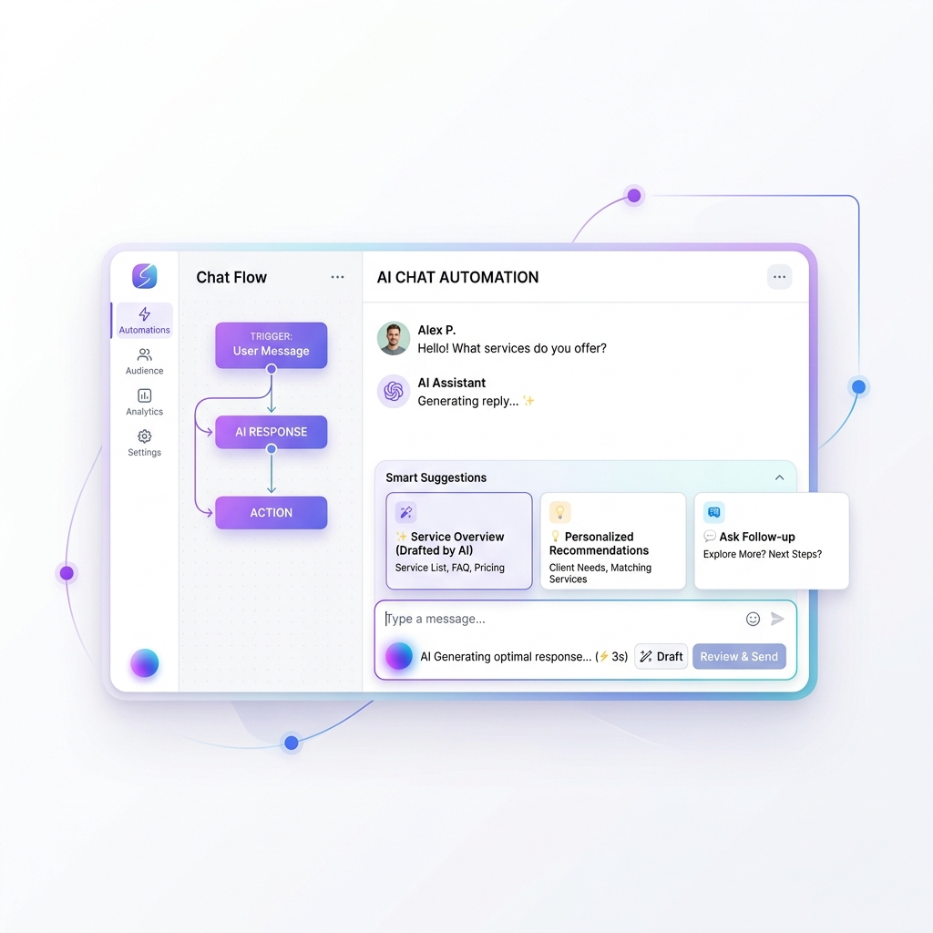Chatfuel automated AI conversation flow and settings dashboard