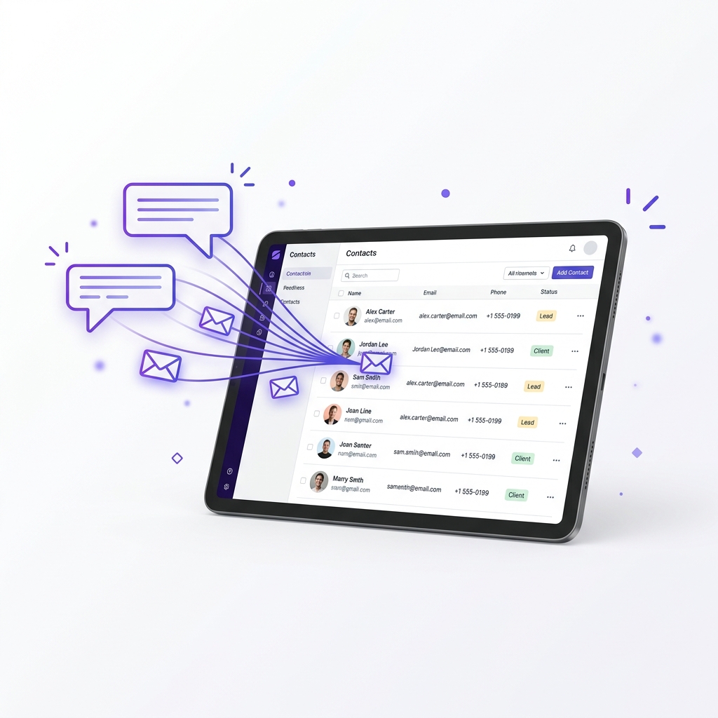 Email icon connected to Instagram comments illustration