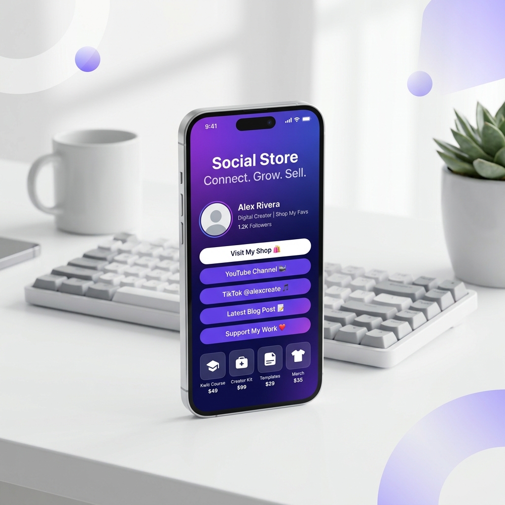 KwikDM Social Store profile page showing multiple links